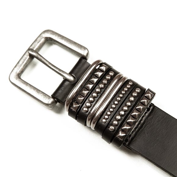 Women\'s Leather Bold Fashion Statement Belts, Multiple Keeper Stud Trim-black,⭐️